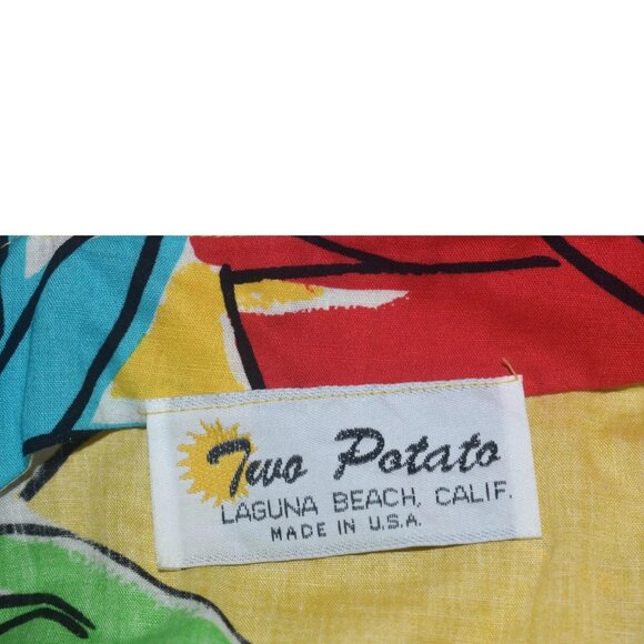 Vintage 70s 80s Two Potato Laguna Beach Bright Yellow Floral Print Dress S - Picture 6 of 7